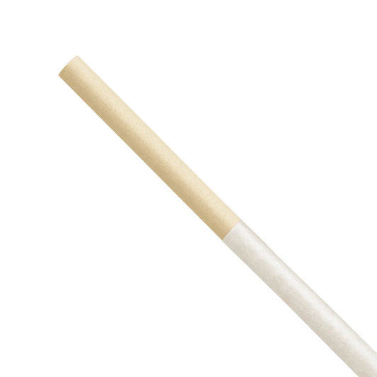 9" Diagonal Cut Bamboo Fiber Giant Straws (8mm) Paper Wrapped, Natural