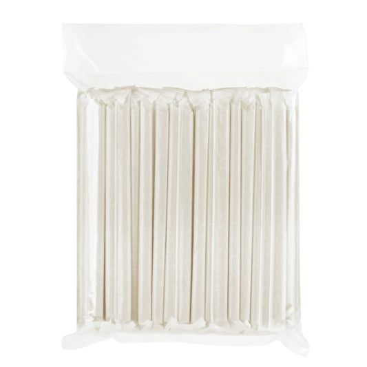 9" Diagonal Cut Bamboo Fiber Colossal Straws (12mm) Paper Wrapped, Natural