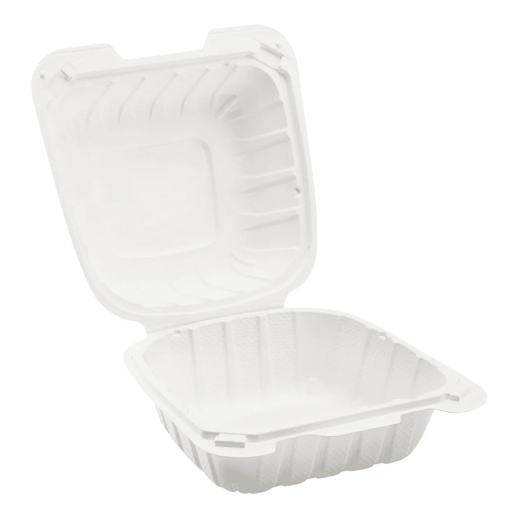 6" x 6" Mineral Filled PP Hinged Container, White
