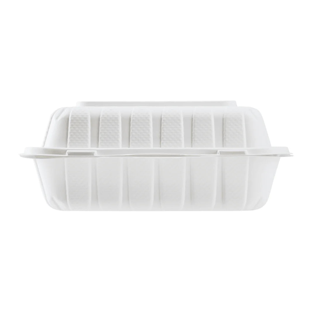 8" x 8" Mineral Filled PP Hinged Container, White, 3 compartments