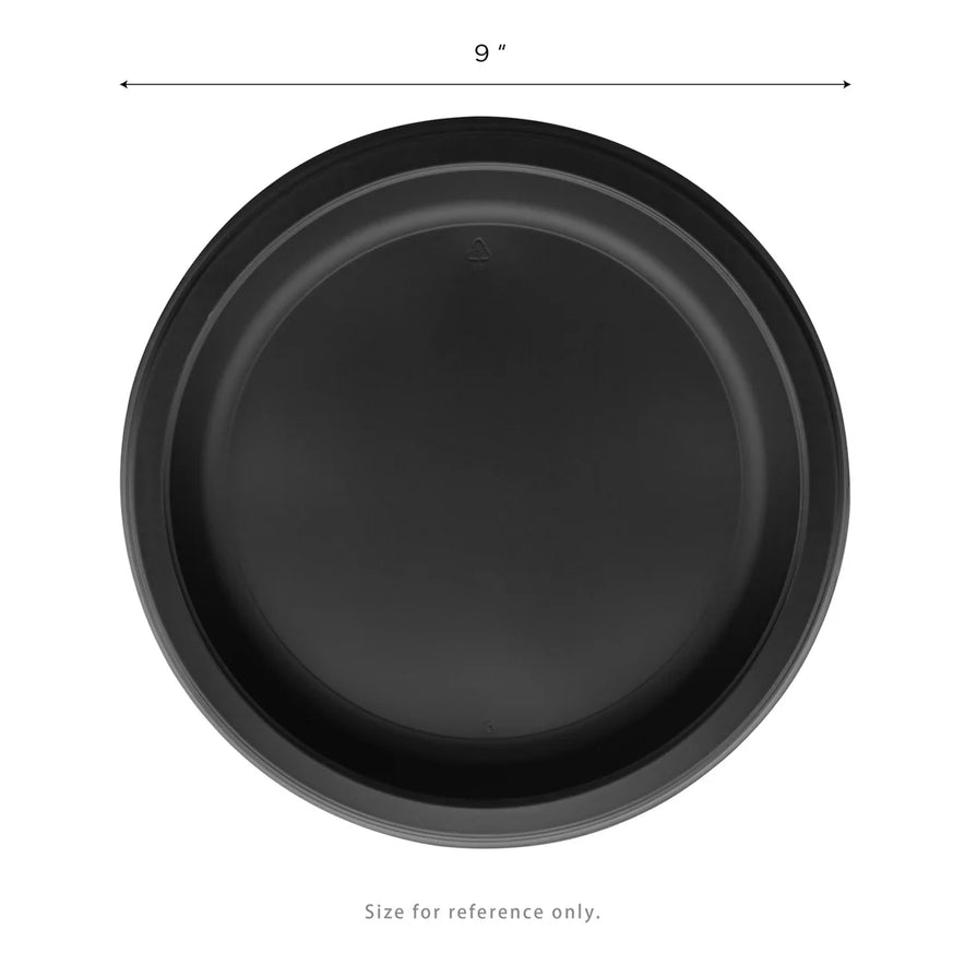 9" Mineral Filled PP Round Plate, Black, 1 Compartment