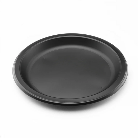9" Mineral Filled PP Round Plate, Black, 1 Compartment