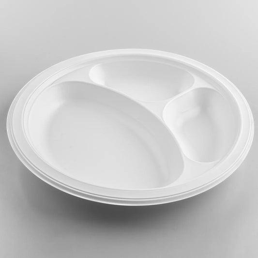 10.25" Mineral Filled PP Round Plate, White, 3 Compartments