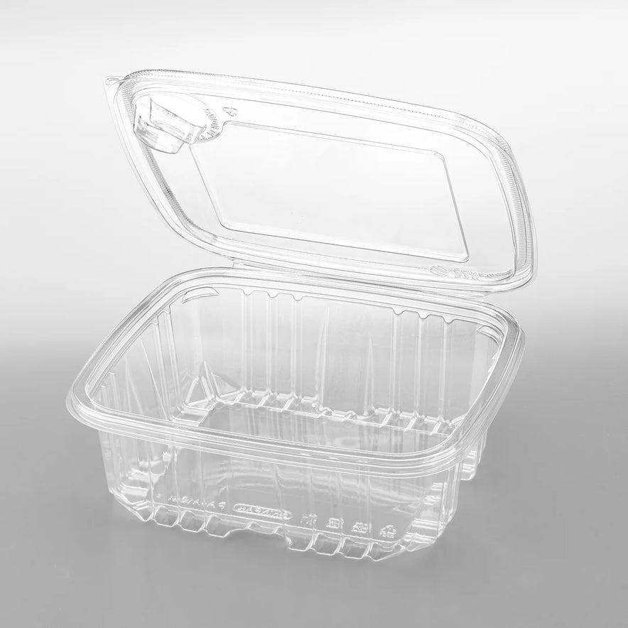 64oz PET Tamper Resistant Hinged Deli Container w/Flat Lid