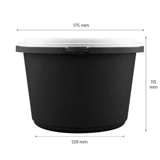 60oz PP Tamper Resistant Injection Molded Microwaveable Black Food Container w/Clear lid