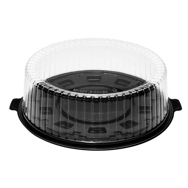 12" PET Black Single Layer Cake Display Container with PET Clear Dome Lid