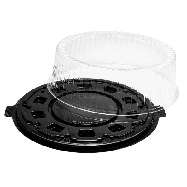 12" PET Black Single Layer Cake Display Container with PET Clear Dome Lid