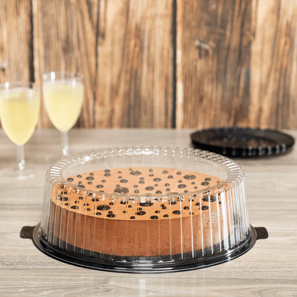 12" PET Black Single Layer Cake Display Container with PET Clear Dome Lid