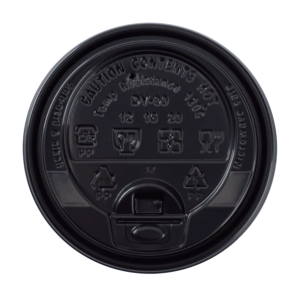 90mm Enclosure Lid for 10-24oz Hot Cups, Black