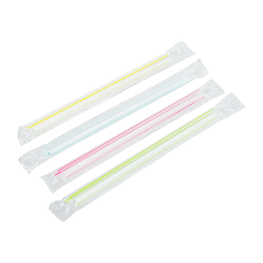 7.5" Boba Straws Poly Wrapped (10mm), Mixed Striped Colors