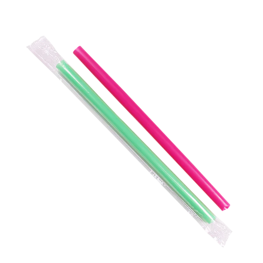 9" Diagonal Cut Boba Straws Poly Wrapped, Mixed Colors
