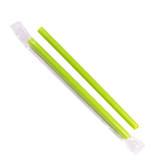 9" Diagonal Cut Boba Straws Poly Wrapped, Green