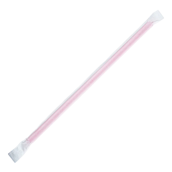 9" Giant Straws (8mm) Paper Wrapped, Pink