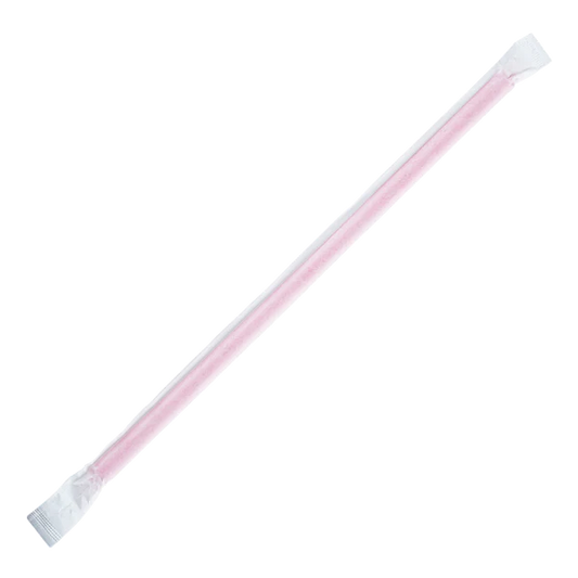 9" Giant Straws (8mm) Paper Wrapped, Pink