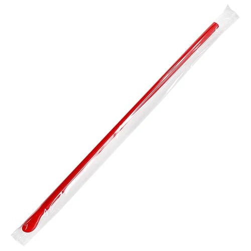 9.45" Spoon Straws (6.5mm) Plastic Wrapped, Red