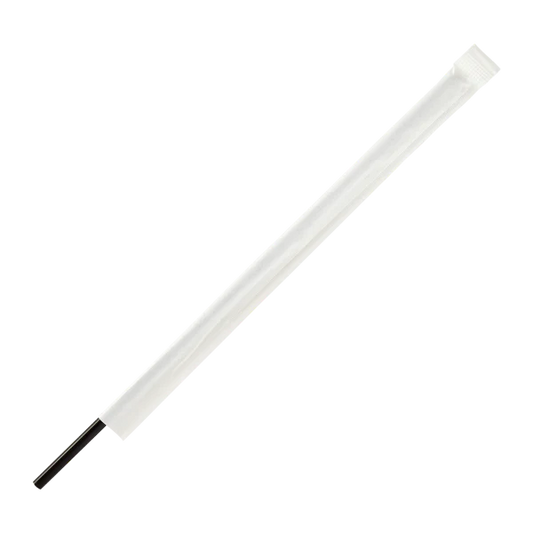 7.5" PP Plastic Black Stir Straw Wrapped