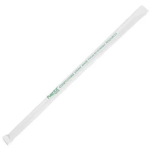 9.5" Jumbo PLA Straw (5mm) Paper Wrapped, Clear