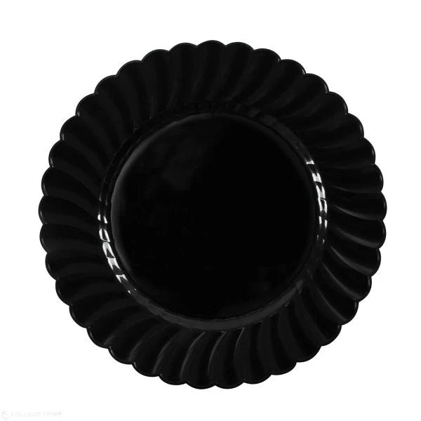 9" PS Plastic Scalloped Plate, Black