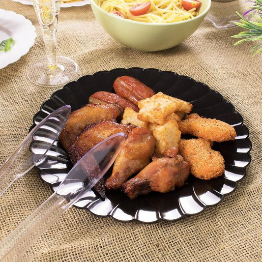 9" PS Plastic Scalloped Plate, Black
