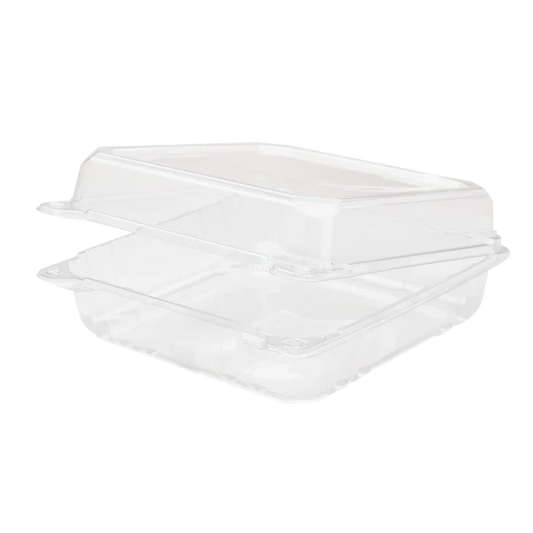 9"x9" PET Plastic Hinged Containers, Clear
