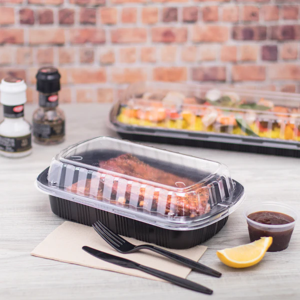 Half Slab Black PP Plastic Rib Container with Clear OPS lid