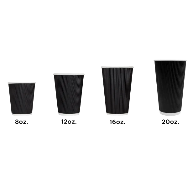 90mm 12oz Ripple Paper Hot Cup, Black