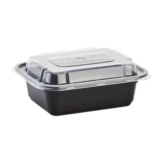 12 oz PP Plastic Microwavable Rectangular Food Containers & Lids, Black