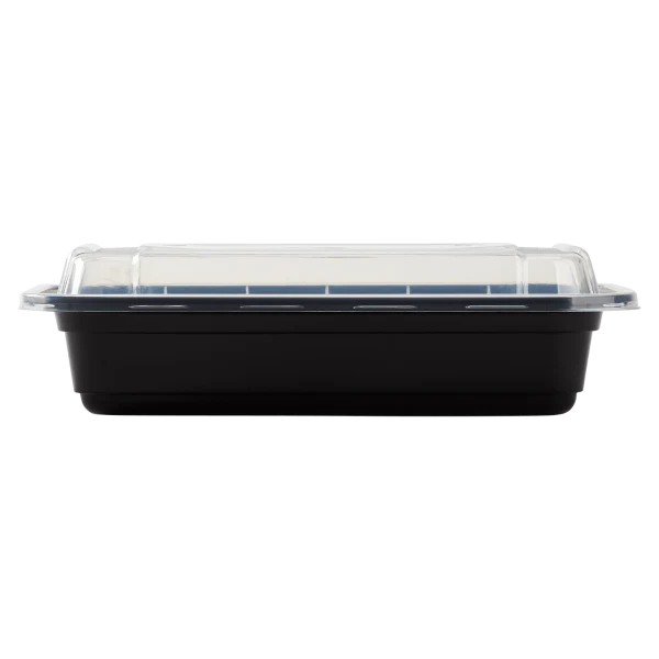 16 oz PP Injection Molded Microwaveable Rectangular Black Food Containers with lids