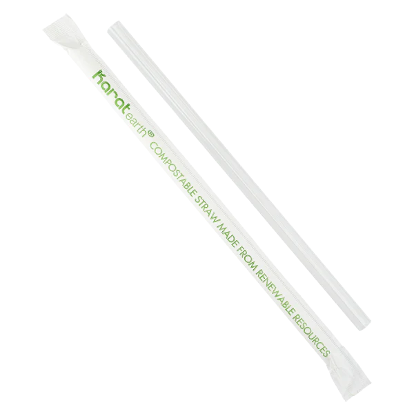 7.75" Giant PLA Straw (7mm) Paper Wrapped, Clear
