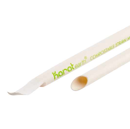 9" Diagonal Cut Colossal Paper Straw Paper Wrapped, White