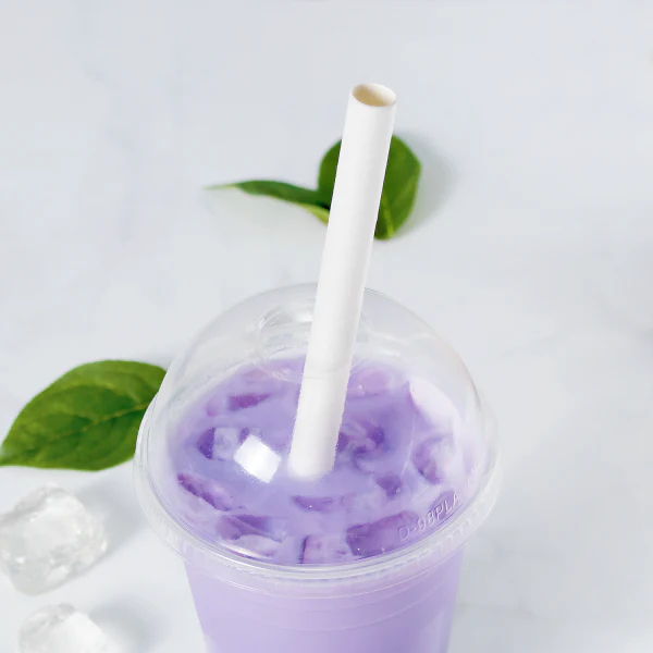 9" Diagonal Cut Colossal Paper Straw Paper Wrapped, White