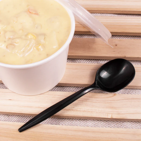 PP Plastic Medium Weight Soup Spoons Bulk Box, Black