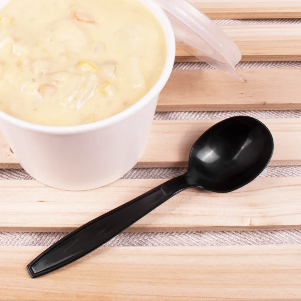 PP Plastic Extra Heavy Weight Soup Spoons, Black