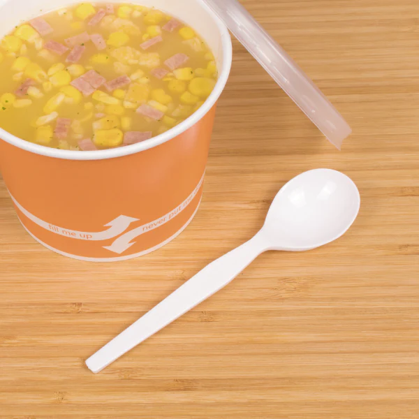 PS Plastic Medium-Heavy Weight Soup Spoons Bulk Box, White