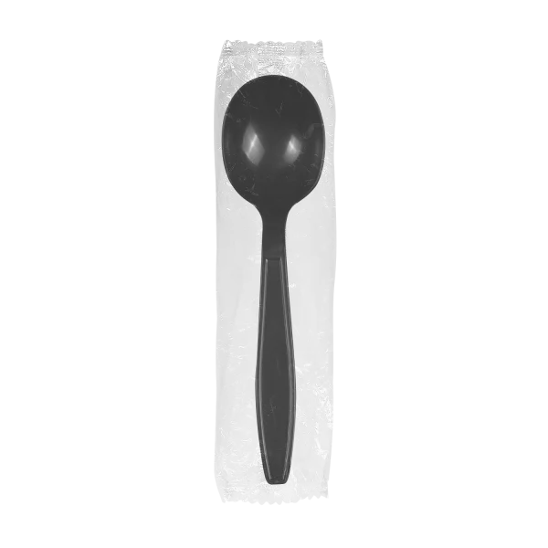 PP Plastic Heavy Weight Soup Spoons Wrapped, Black