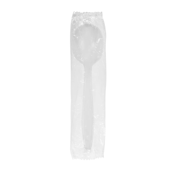 PP Plastic Heavy Weight Soup Spoons Wrapped, White