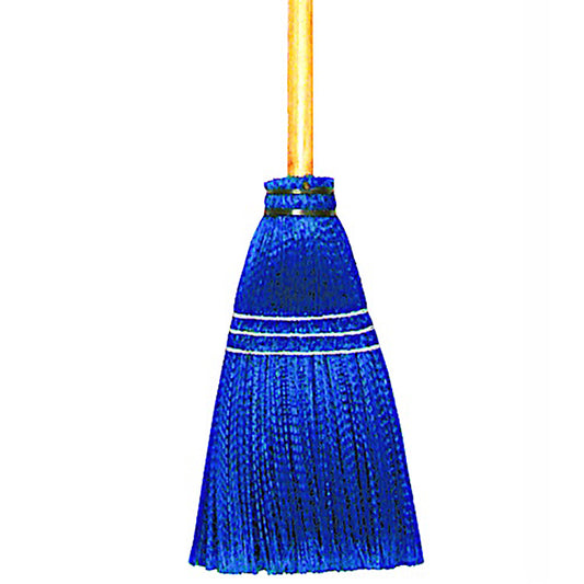 Synthetic Lobby Broom with 30" Wood Handle, Blue