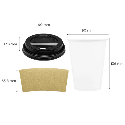 16oz White Paper Hot Cup With Black PP Sipper Lid and Cup Jacket