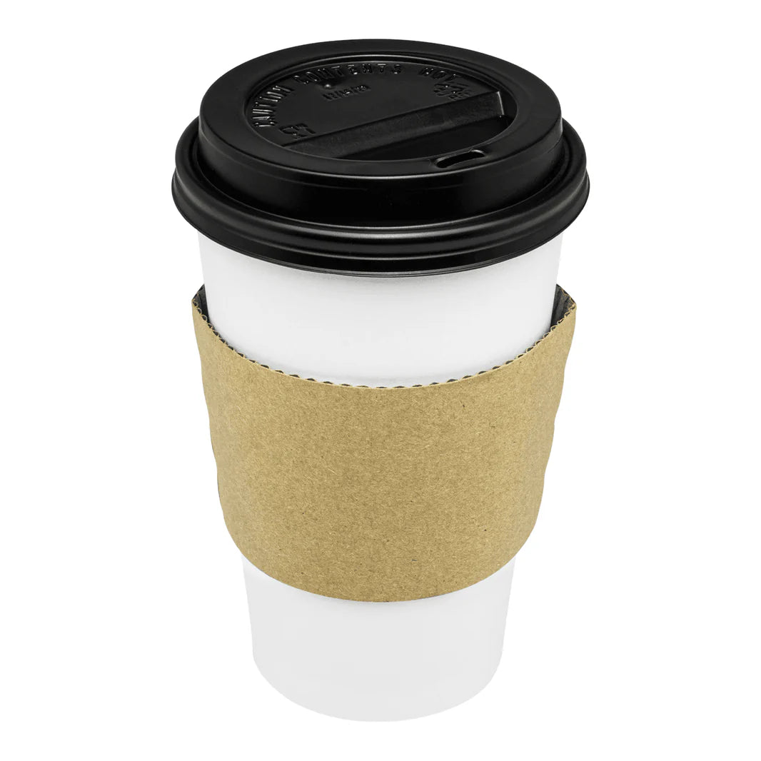 16oz White Paper Hot Cup With Black PP Sipper Lid and Cup Jacket