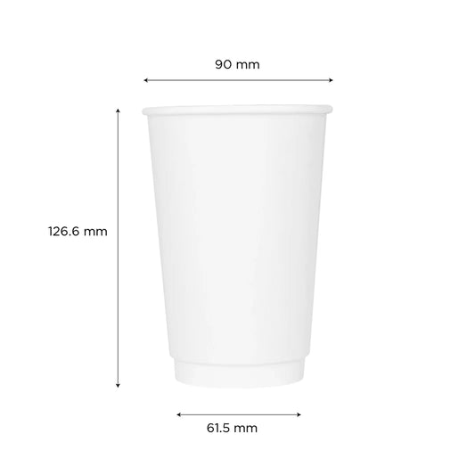 90mm 16oz Insulated Paper Hot Cups, White