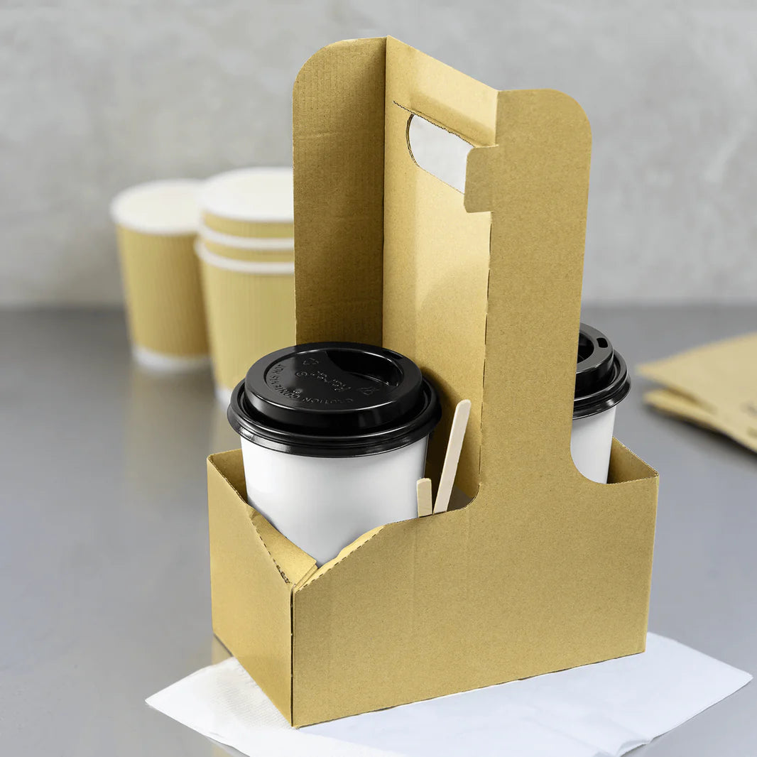 2-Cups Paperboard Carrier with Handle for 10-32oz Cup, Kraft