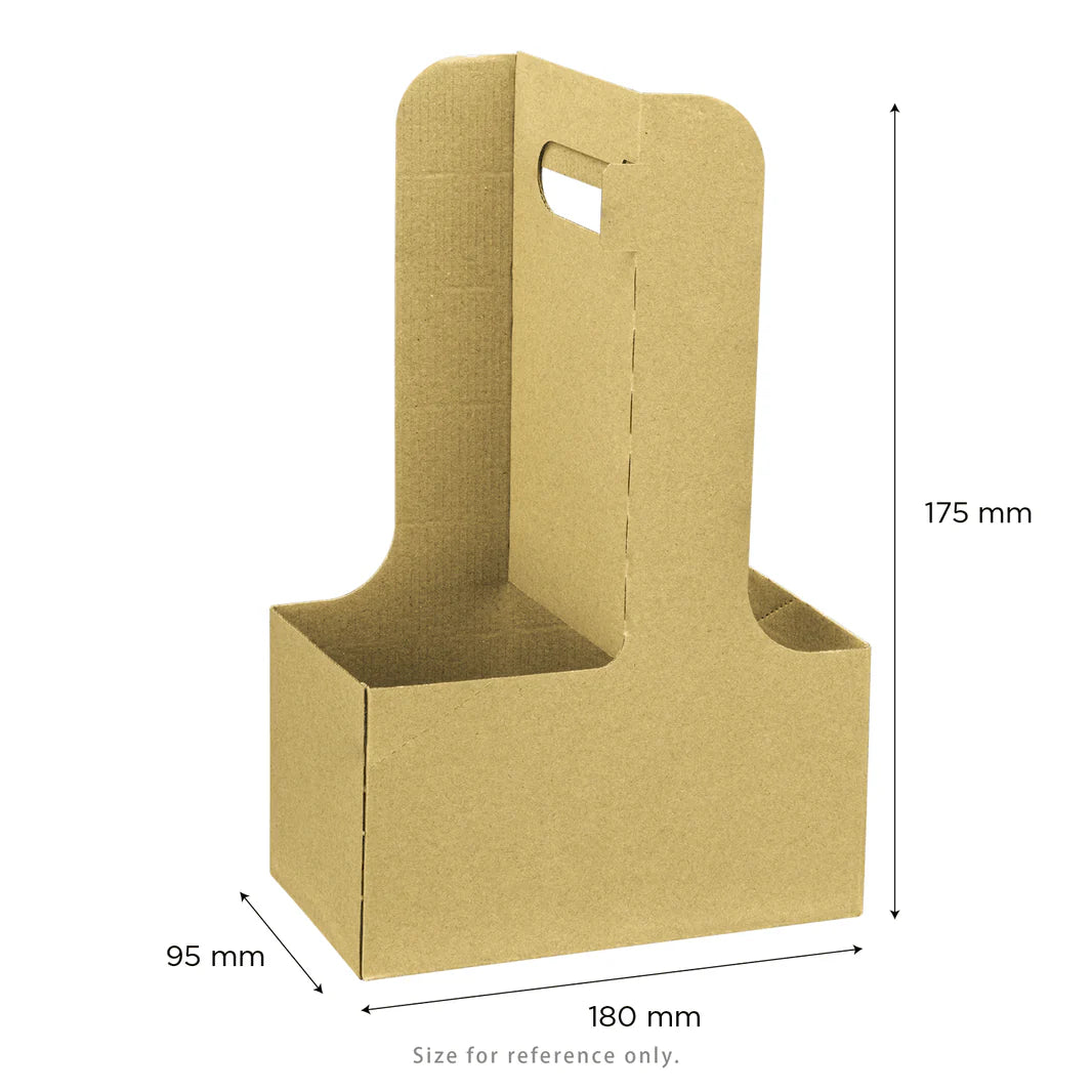 2-Cups Paperboard Carrier with Handle for 10-32oz Cup, Kraft