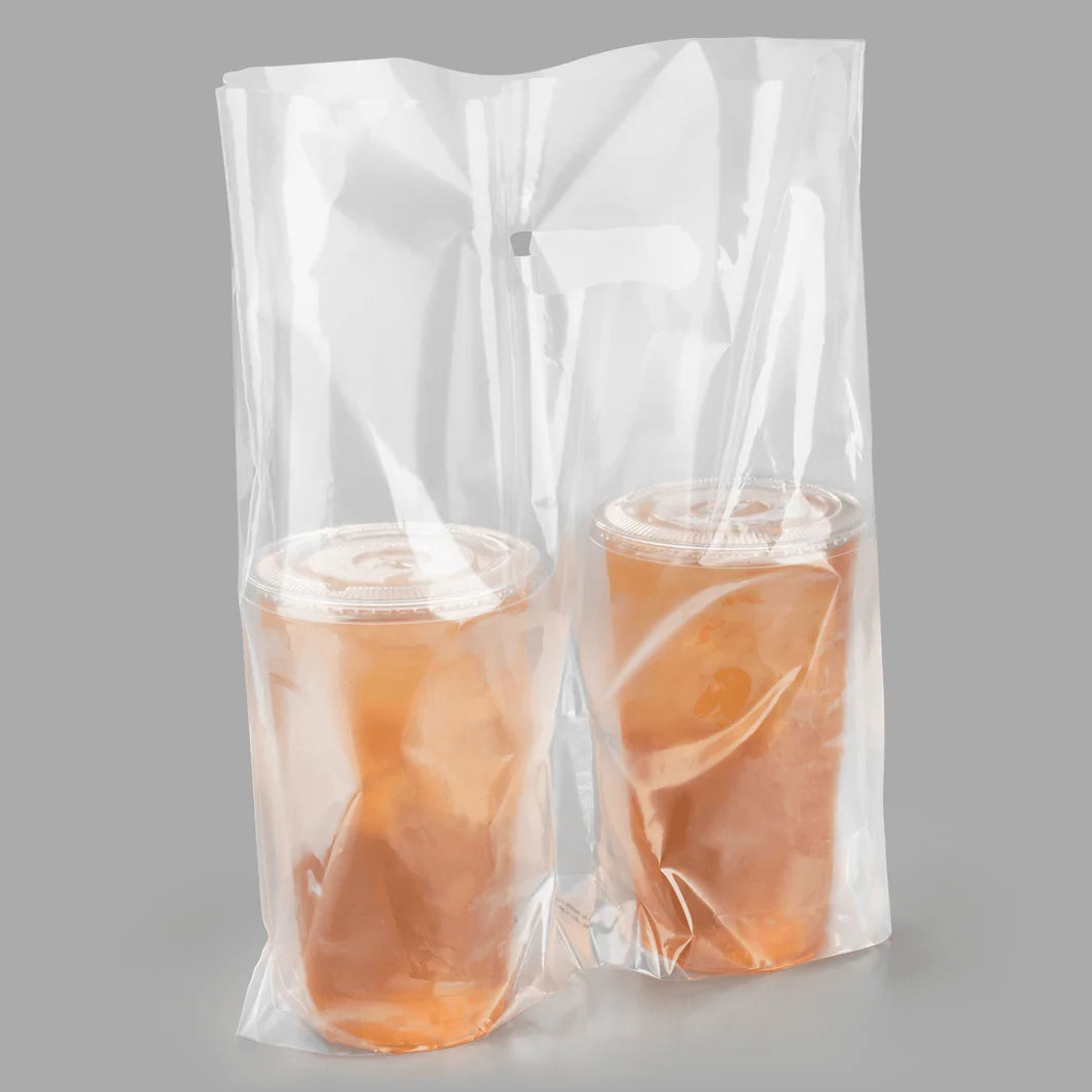 2-Cups Plastic Bag Carrier for 12-52oz Cup, Clear (22lbs)