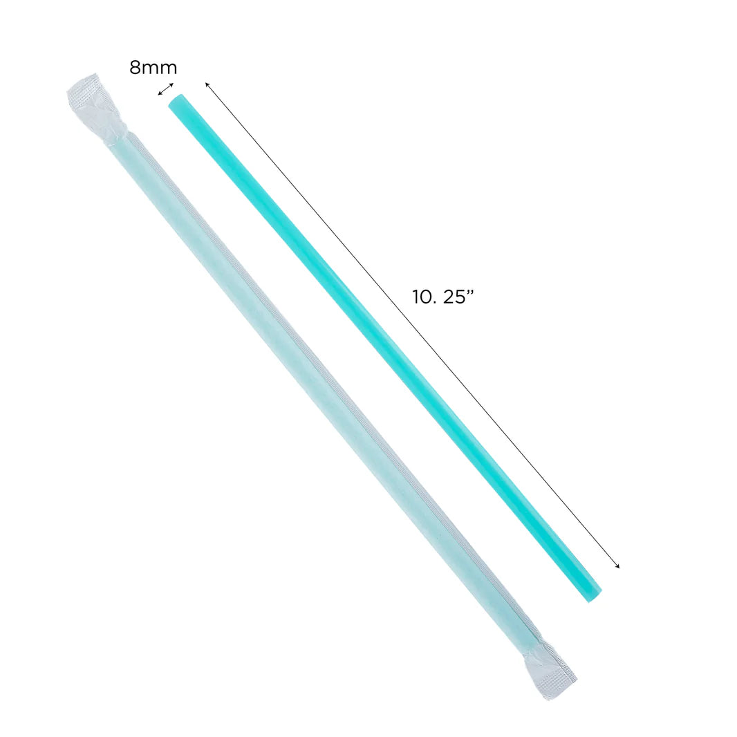 10.25" Giant Straws Paper Wrapped (8mm), Aqua