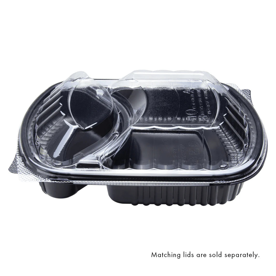 36 oz PP Plastic Microwaveable Black Take Out Box, 2 compartments