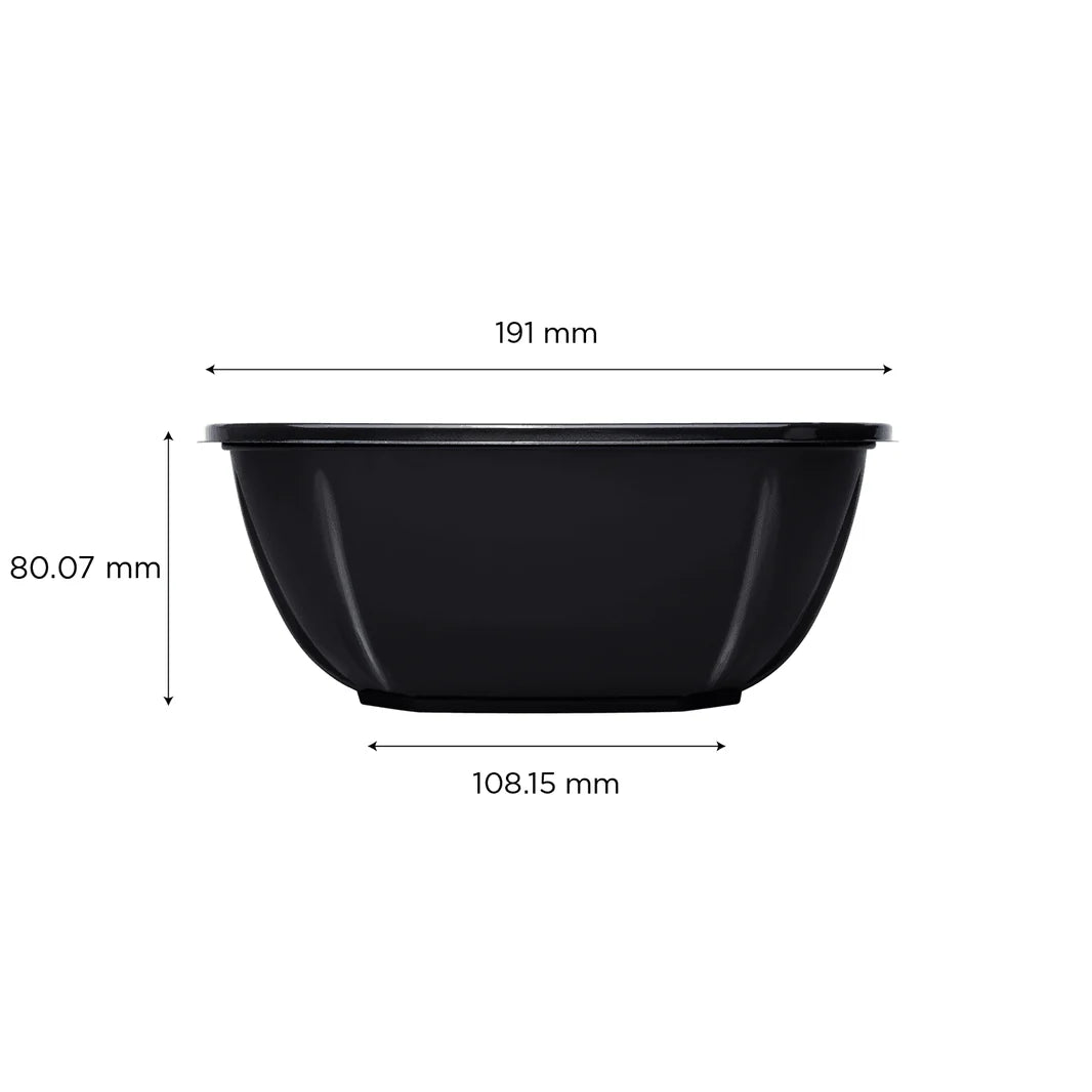 48oz PET Square Bowl, Black