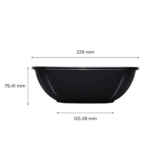 64oz PET Square Bowl, Black