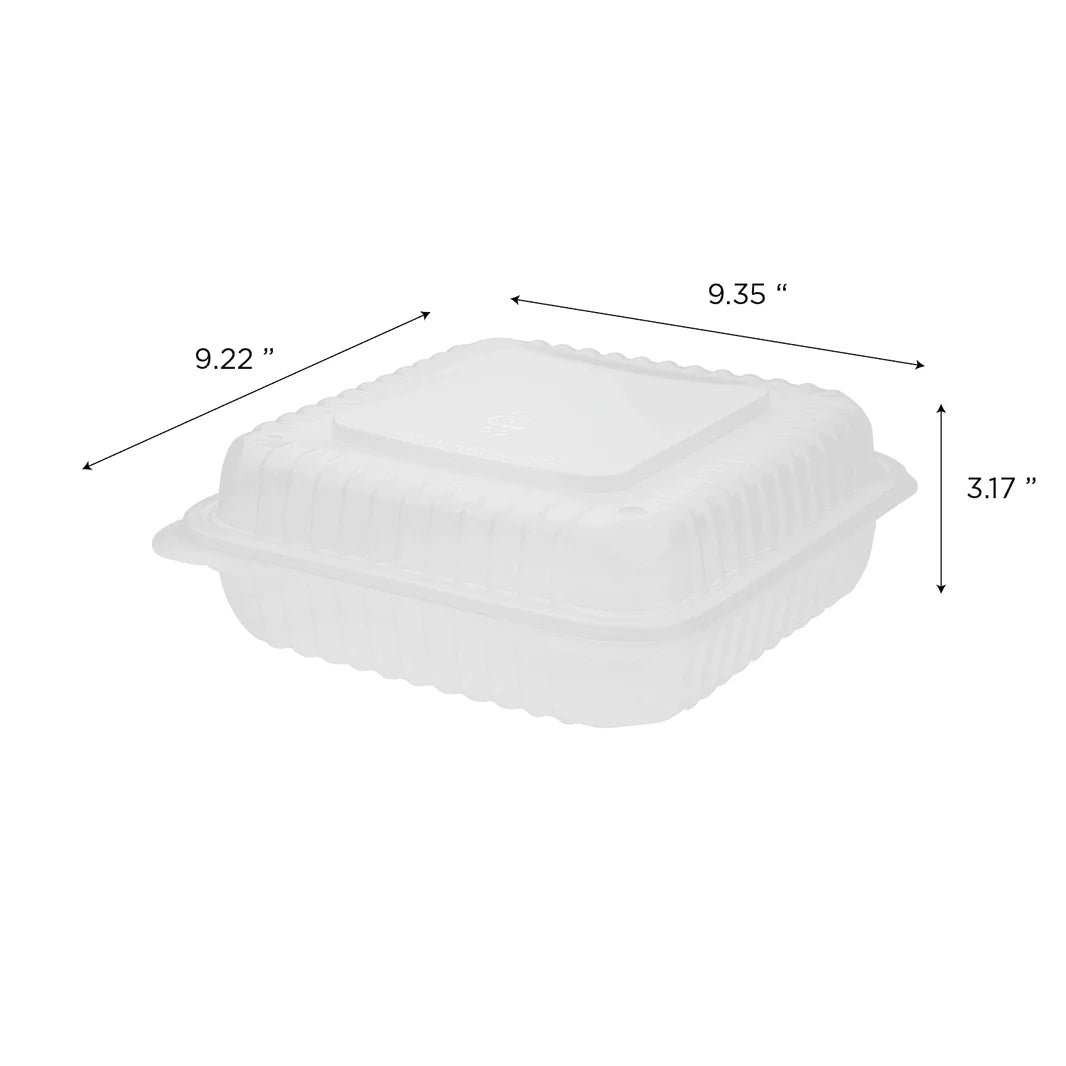 9"x 9" PP Plastic Hinged Containers, Clear