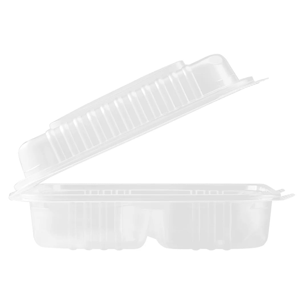 9" x 9" PP Plastic Hinged Containers, 3 Compartment