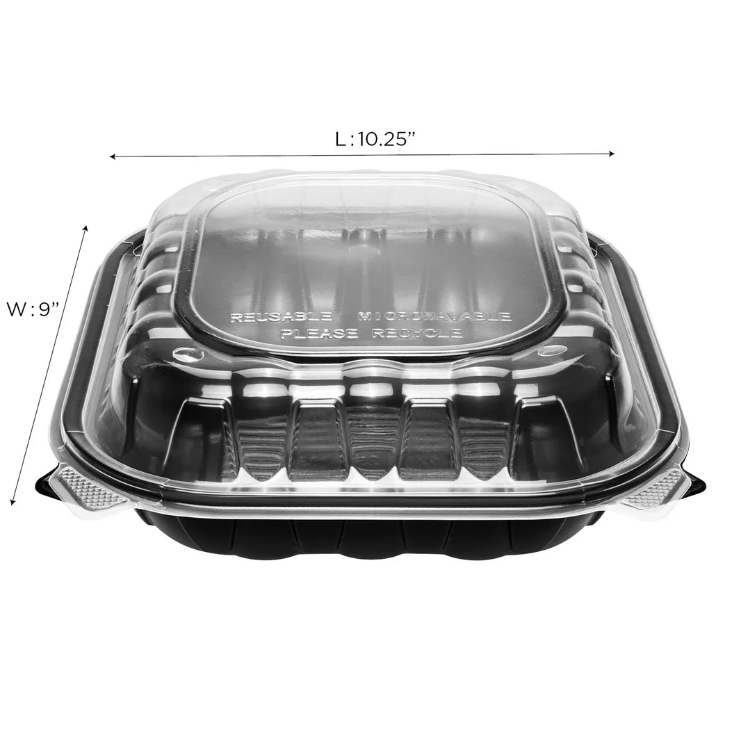 10.25"x 9" Premium PP Hinged Container, 3 compartments